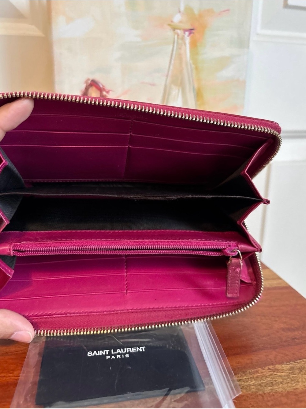 Yves Saint Laurent Red Patent Leather Zip Wallet - Picture 9 of 12